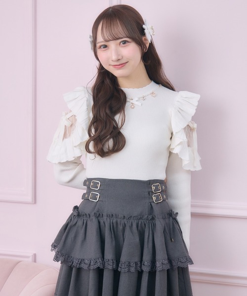 ROJITA（ロジータ） ニット セーター ネックレス付肩フリルニット