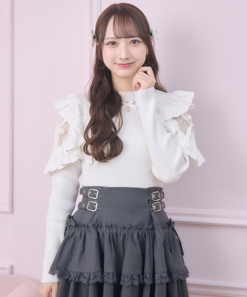 ❤エムズグレイシー❤ 肩フリルニット  38 美品 M'S GRACY エムズグレイシー ショルダーリボンニット フリル 配色