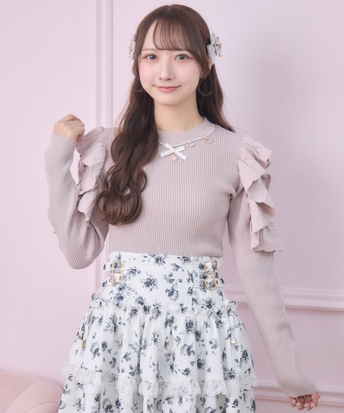 ❤エムズグレイシー❤ 肩フリルニット  38 美品 M'S GRACY エムズグレイシー ショルダーリボンニット フリル 配色