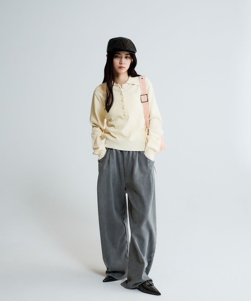 【WHITE】リングコットン 2ボタン ポロニット リングコットン 2ボタン ポロニット
