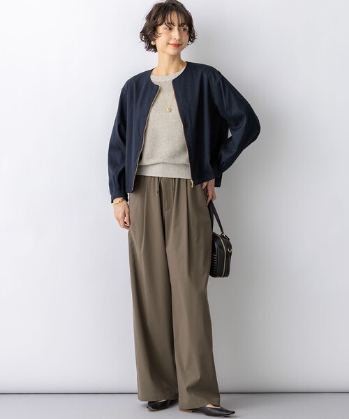 コート アウター リネンレーヨンストレッチ ノーカラー ブルゾン
