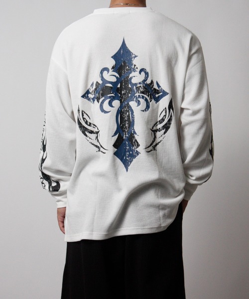 NYLAUS（ナイラス） tシャツ 「NYS」クロスロゴ ワッフルロングTシャツ