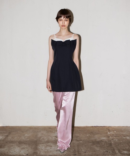 パーティードレス パンツドレス サテンフリルヘムパンツセットドレス / satin frillhem pants set dress