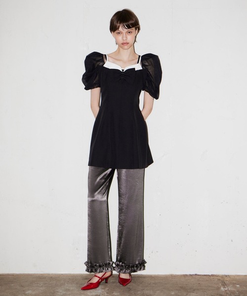 パーティードレス パンツドレス サテンフリルヘムパンツセットドレス / satin frillhem pants set dress