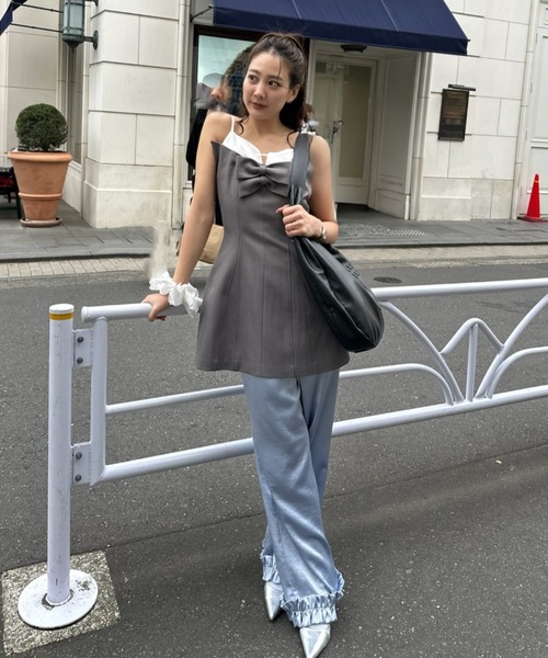 パーティードレス パンツドレス サテンフリルヘムパンツセットドレス / satin frillhem pants set dress
