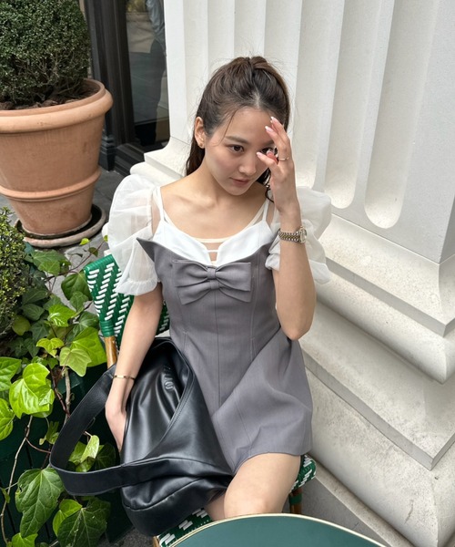 パーティードレス パンツドレス サテンフリルヘムパンツセットドレス / satin frillhem pants set dress