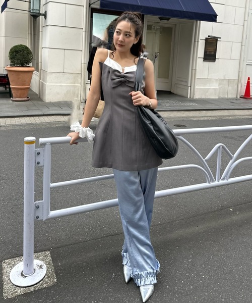 パーティードレス パンツドレス サテンフリルヘムパンツセットドレス / satin frillhem pants set dress