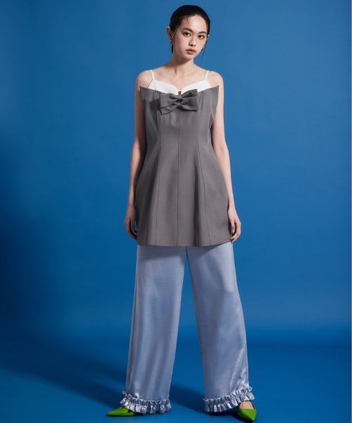 パーティードレス パンツドレス サテンフリルヘムパンツセットドレス / satin frillhem pants set dress