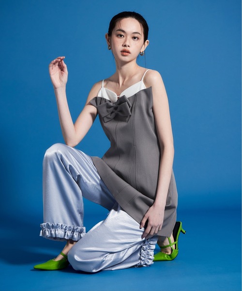 パーティードレス パンツドレス サテンフリルヘムパンツセットドレス / satin frillhem pants set dress