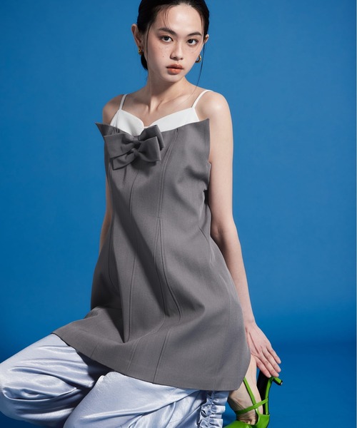 パーティードレス パンツドレス サテンフリルヘムパンツセットドレス / satin frillhem pants set dress