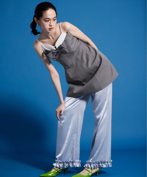 パーティードレス パンツドレス サテンフリルヘムパンツセットドレス / satin frillhem pants set dress