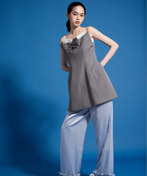 パーティードレス パンツドレス サテンフリルヘムパンツセットドレス / satin frillhem pants set dress