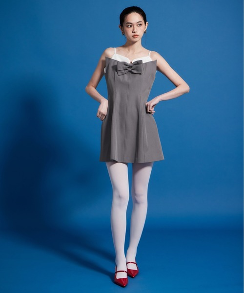 パーティードレス パンツドレス サテンフリルヘムパンツセットドレス / satin frillhem pants set dress