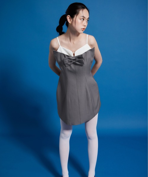 パーティードレス パンツドレス サテンフリルヘムパンツセットドレス / satin frillhem pants set dress