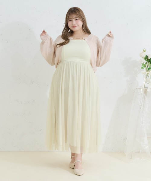 Louiosy（ルオシー） ワンピース 「Louiosy」「大きいサイズ」チュール Vネック 半袖 ワンピース アイボリーあいまるルオシーlouiosy 3L