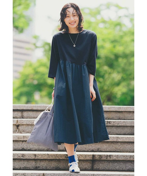 「Live in comfort」 7分袖ワンピース LARGE チャコールグレー レディース_画像2