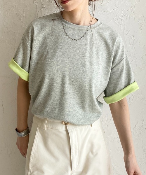 She's Closet tシャツ 半袖 半袖 バイカラー配色 袖ロールアップ T