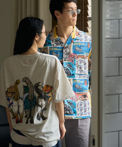 CORISCO（コリスコ） シャツ 半袖 レトロアニマル総柄半袖オープン