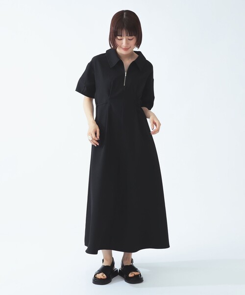 Ray BEAMS（レイ ビームス） ワンピース 半袖 ハーフ ジップ シャツ 