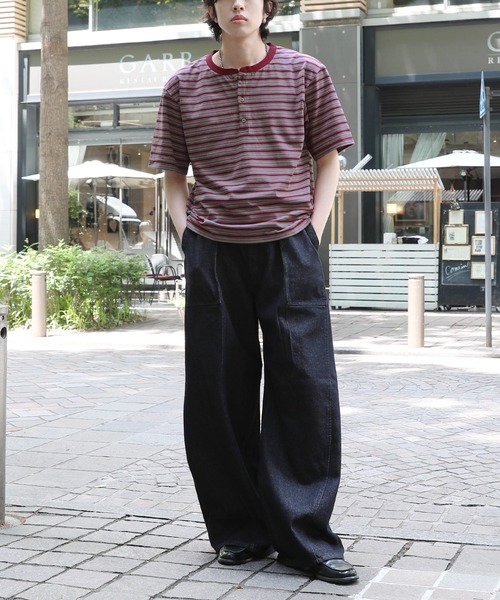 NAKER ヘンリーネック tシャツ ヘンリーネックボーダーTシャツ メンズ