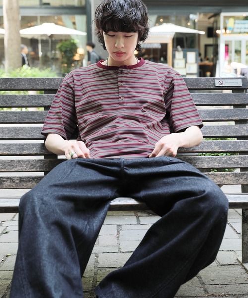 NAKER ヘンリーネック tシャツ ヘンリーネックボーダーTシャツ メンズ
