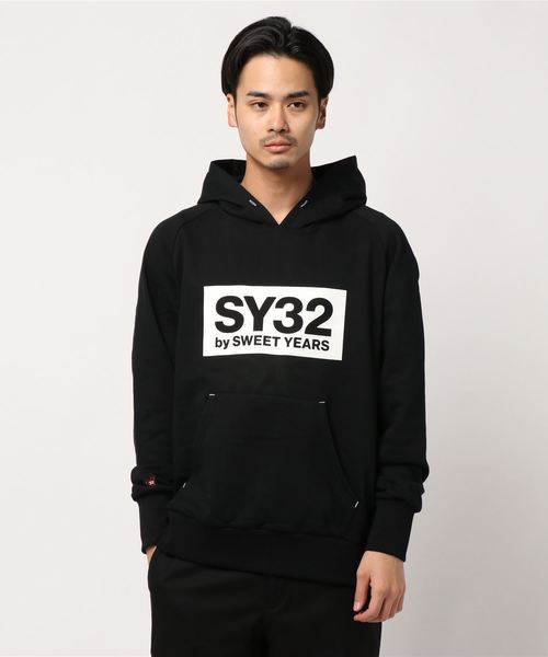SY32 by SWEET YEARS パーカー ブラック/ホワイト　サイズM SY32 by SWEET YEARS（エスワイサーティトゥバイスィートイヤーズ