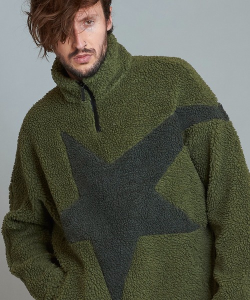 「NO ID.」Two Star Boa Big Pullover / ツースター ボア ビッグ プルオーバー メンズ