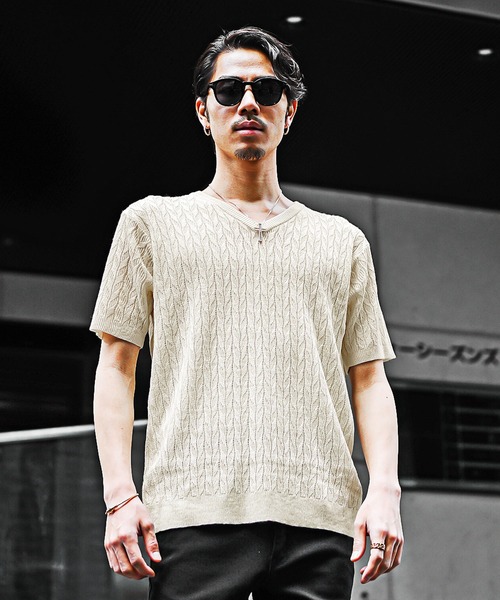 SOMEDIFF セーター ニット 「SOMEDIFF」12G変わり編み半袖サマー