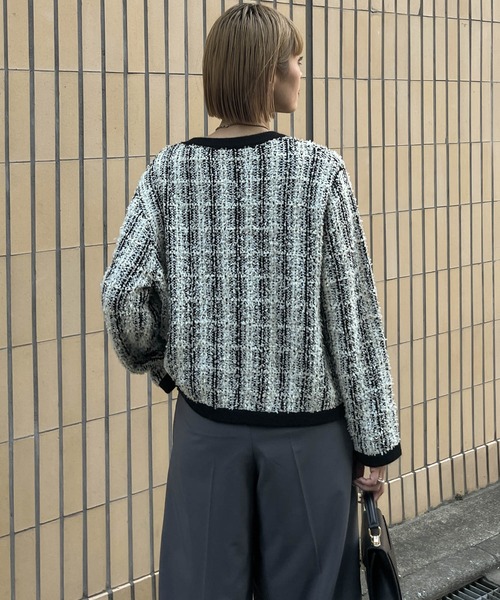 Audrey and John Wad カーディガン ツイードチェック柄ノー