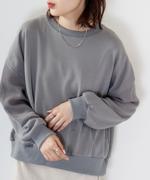 トレーナー スウェット EGLANTINE 素材切替えプルオーバー レディース