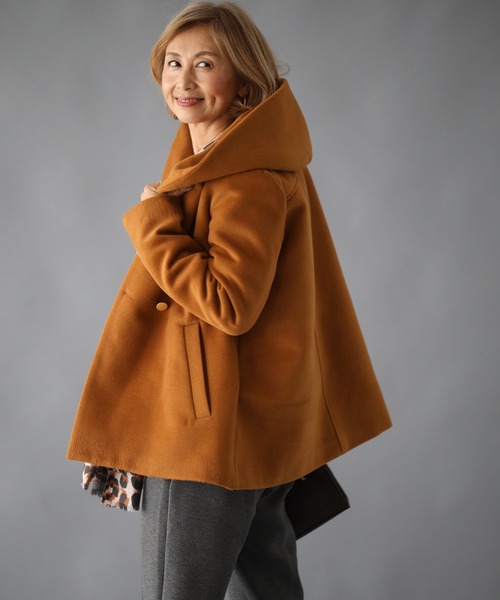 ピーコート pコート Reiko×Ehre style 2023特別コラボ 誰でも小顔立体フードカラーReikoコート レディースの画像