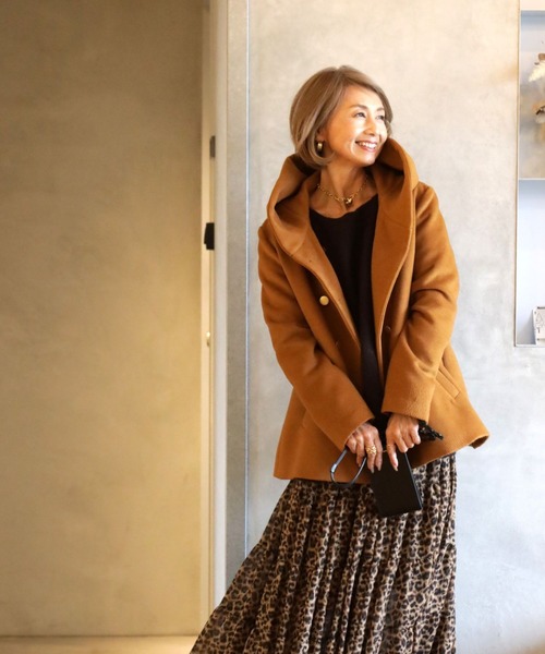 ピーコート pコート Reiko×Ehre style 2023特別コラボ 誰でも小顔立体フードカラーReikoコート レディースの画像