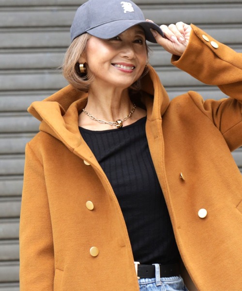 ピーコート pコート Reiko×Ehre style 2023特別コラボ 誰でも小顔立体フードカラーReikoコート レディースの画像