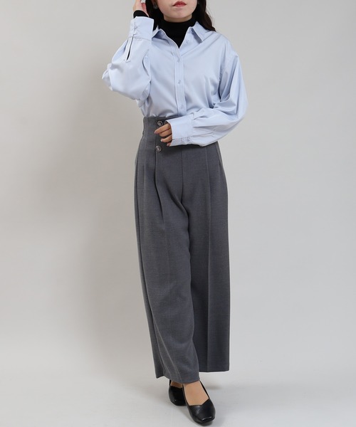 美品✨ALDa ハイネックシャツ ブラウス ネイビーグレー 36 美品✨ALDa ハイネックシャツ ブラウス ネイビーグレー 36 【公式通販】