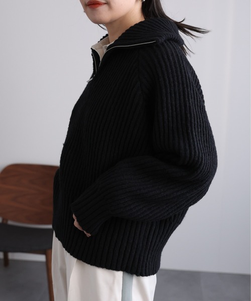 ap retro ニット セーター ハーフジップニットプルオーバー レディース