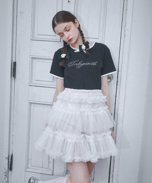 Lovilyn tシャツ ロゴ刺繍リボンコットンTシャツ レディース