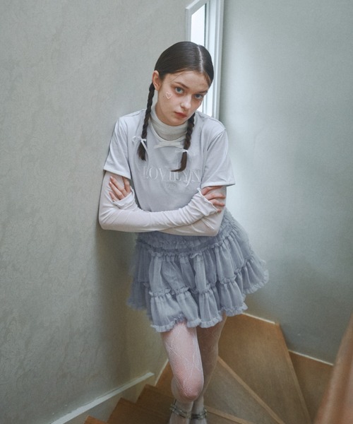 Lovilyn tシャツ ロゴ刺繍リボンコットンTシャツ レディース