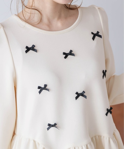 La-gemme tシャツ リボンモチーフペプラムトップス レディース