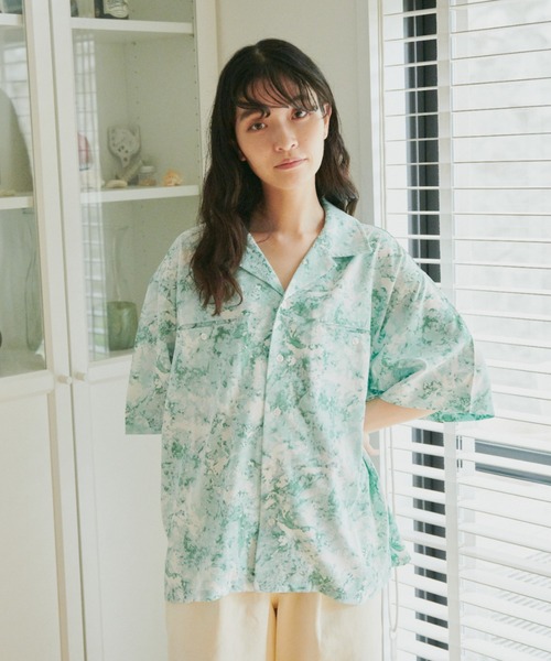 Camphor wood シャツ watercolor h/s shirts / 水彩総柄オープンカラー