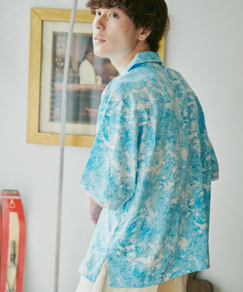 Camphor wood シャツ watercolor h/s shirts / 水彩総柄オープンカラー
