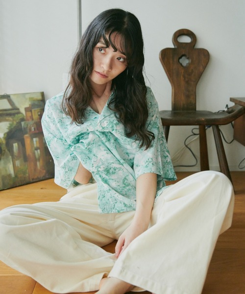 Camphor wood シャツ 半袖 watercolor h/s shirts / 水彩総柄オープン
