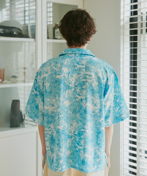 美品♡♡archivio 水色 シャツ 38 Camphor wood シャツ watercolor h/s shirts / 水彩総柄オープンカラー