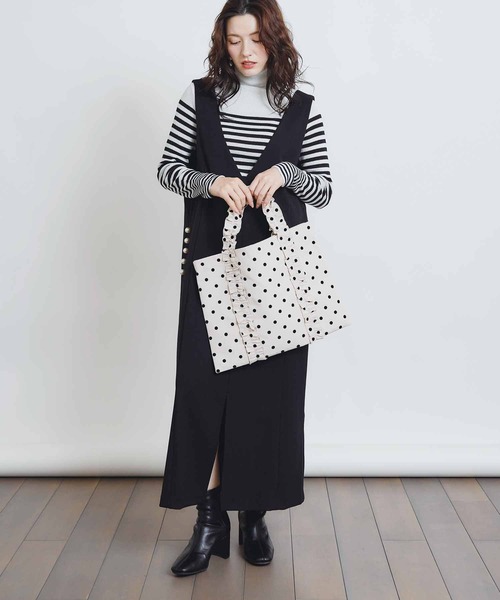 PICCIN PERLA トートバッグ フロッキードットフリル付き手提げバッグ
