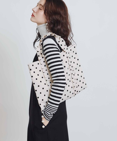 PICCIN PERLA トートバッグ フロッキードットフリル付き手提げバッグ