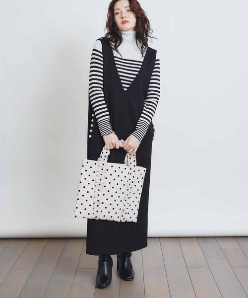 PICCIN PERLA トートバッグ フロッキードットフリル付き手提げバッグ