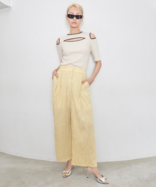 【新品】THINGS THAT MATTER オフショルトップス シアーオフショルギャザーカットトップス（カットソー/Tシャツ