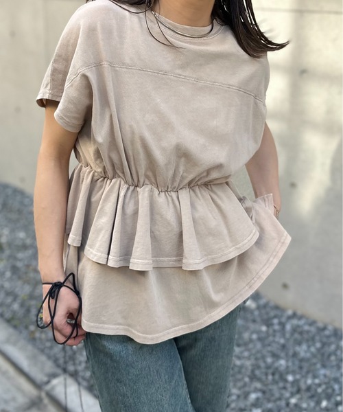 mi via loca tシャツ ピグメント フリルギャザー フレンチスリーブ