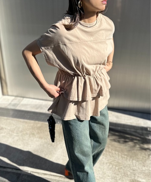 mi via loca tシャツ ピグメント フリルギャザー フレンチスリーブ