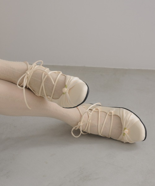 パンプス lace up rose ballet shoes / バラモチーフバレエシューズ
