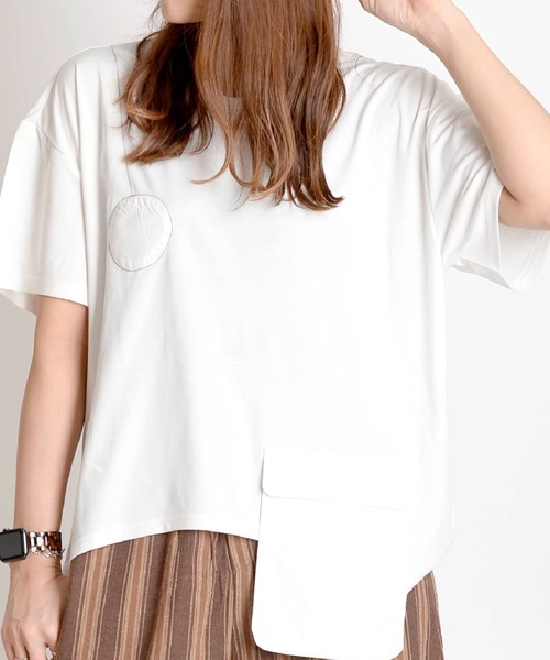 tシャツ モノクロ変形デザイン半袖Tシャツ レディース
